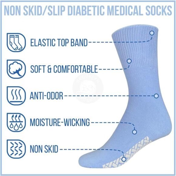 Womens Non-Slip Medical Non-Binding Socks, Cotton With Rubber Gripper Bottom - Picture 3 of 7